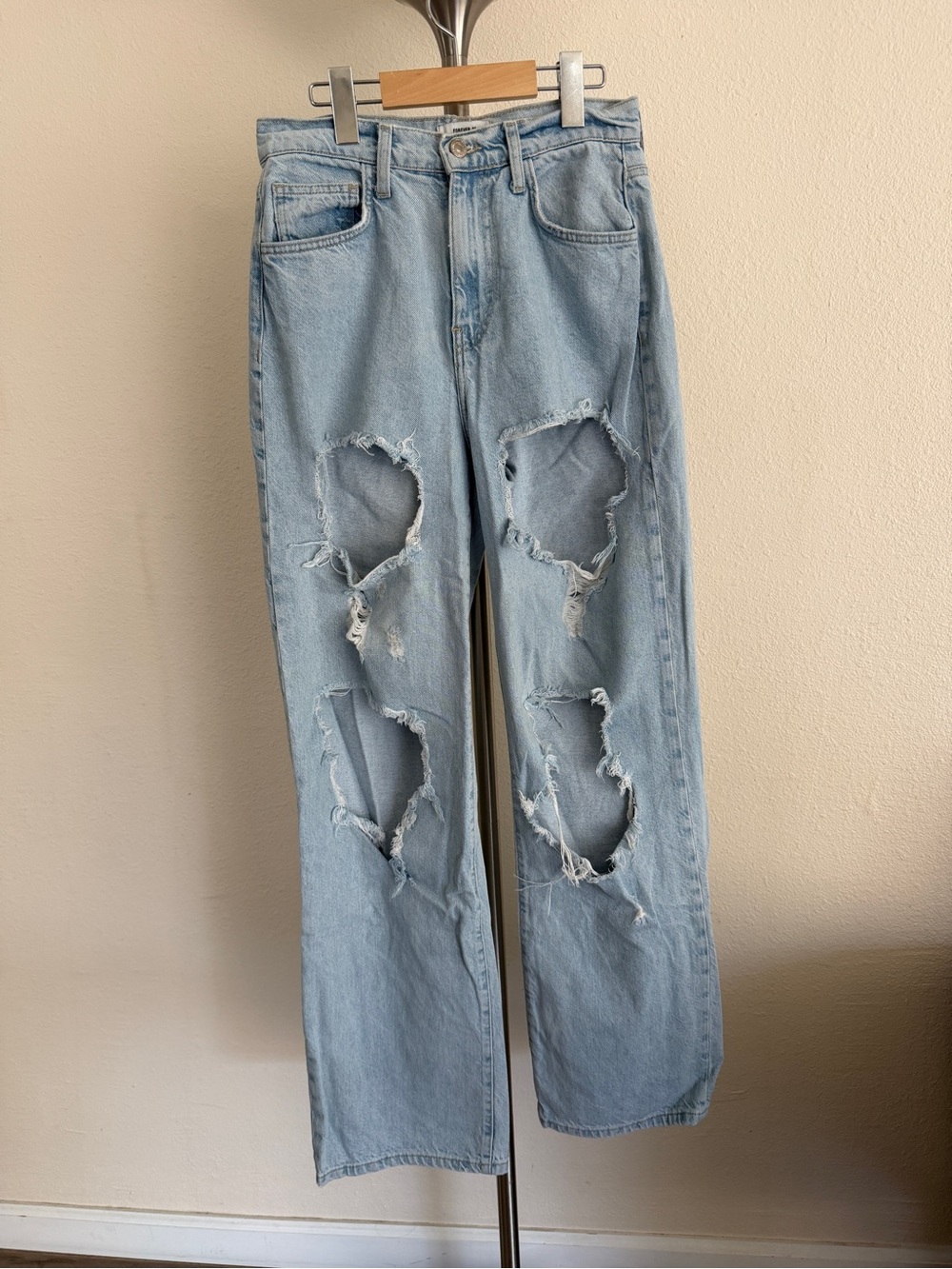 Forever 21 Light Blue High-Rise Straight Jeans